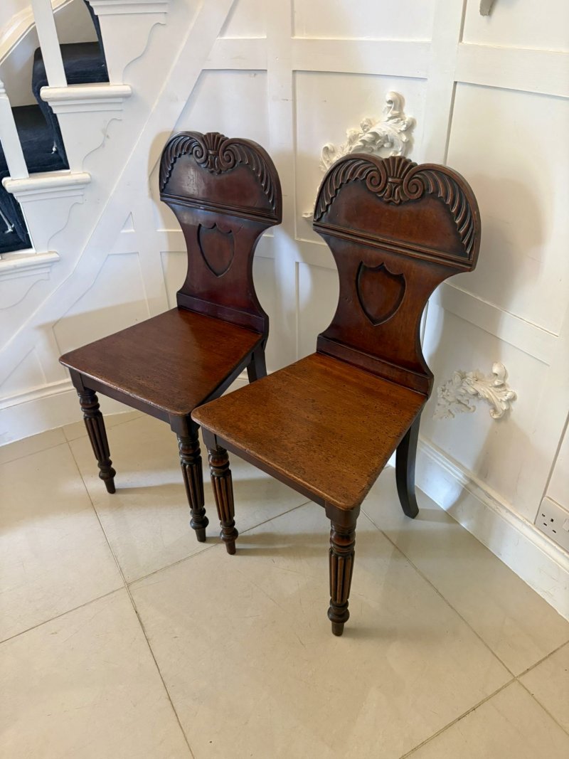 Pair of Antique Regency Quality Carved Mahogany Hall Chairs - Image 4